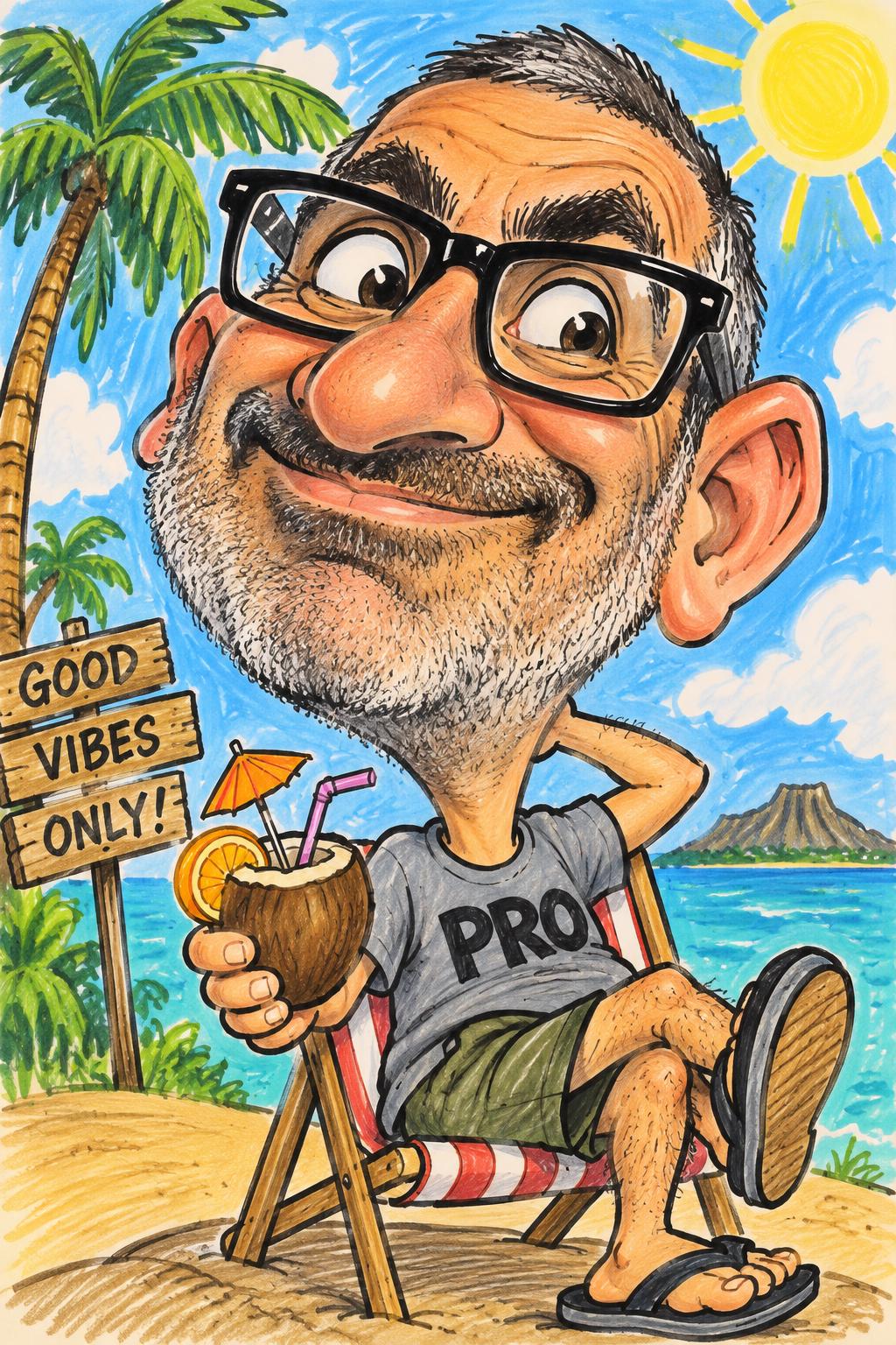 Colorful beach caricature