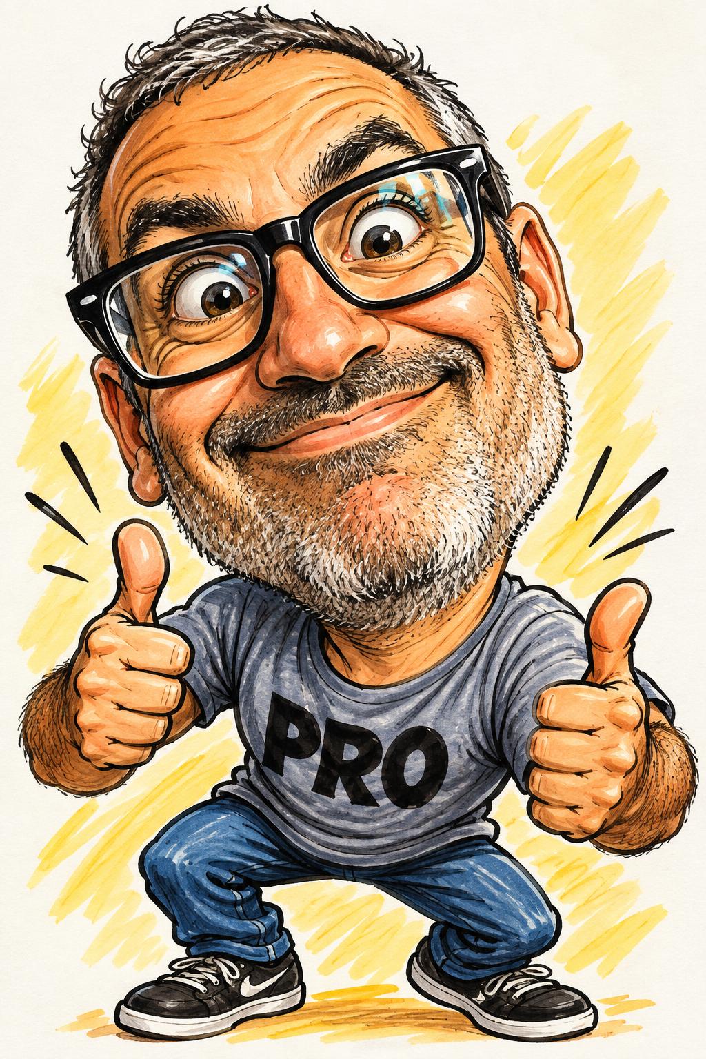 Playful caricature with two thumbs up