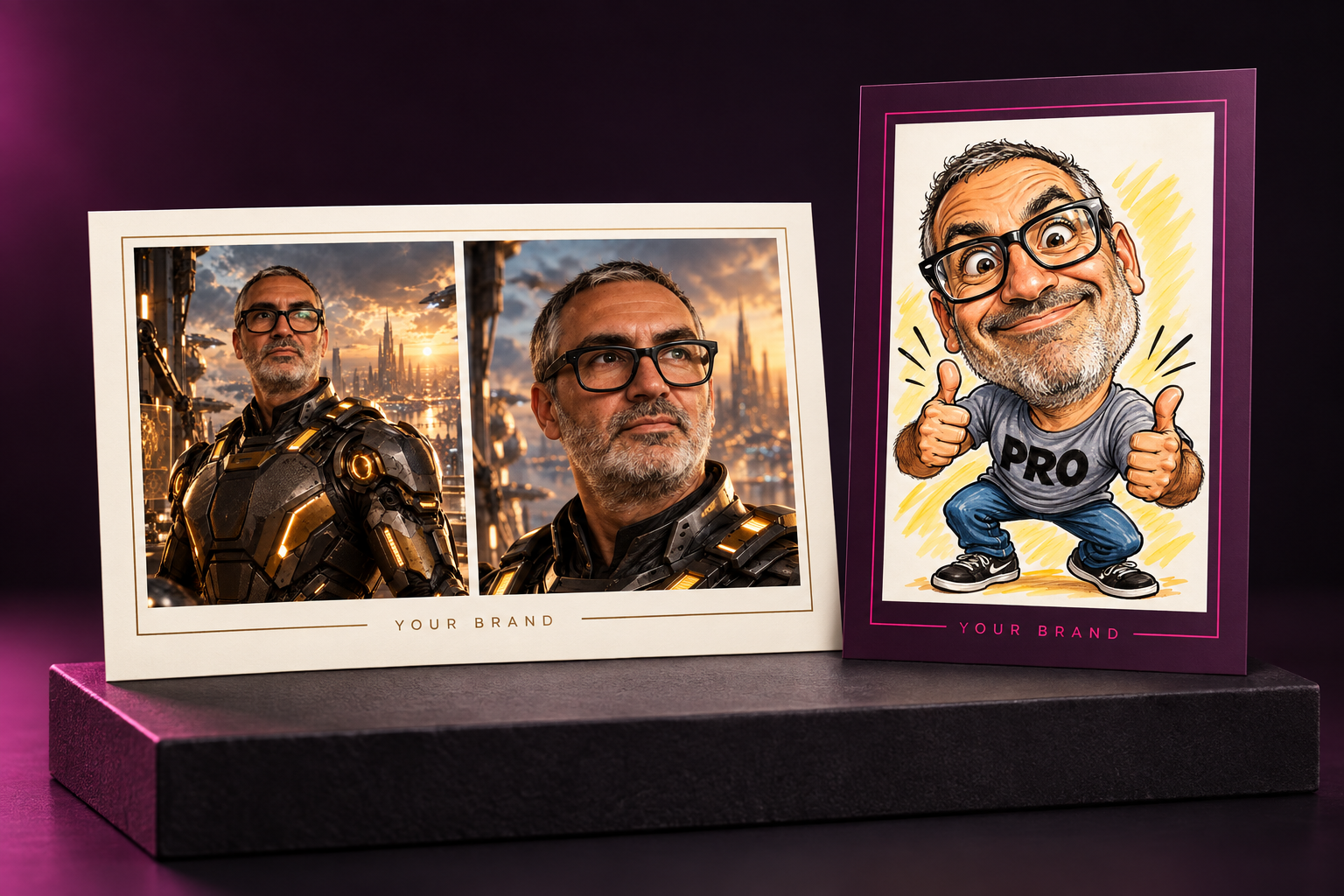 Generated product mockup of custom branded photo layouts using Synapse AI examples